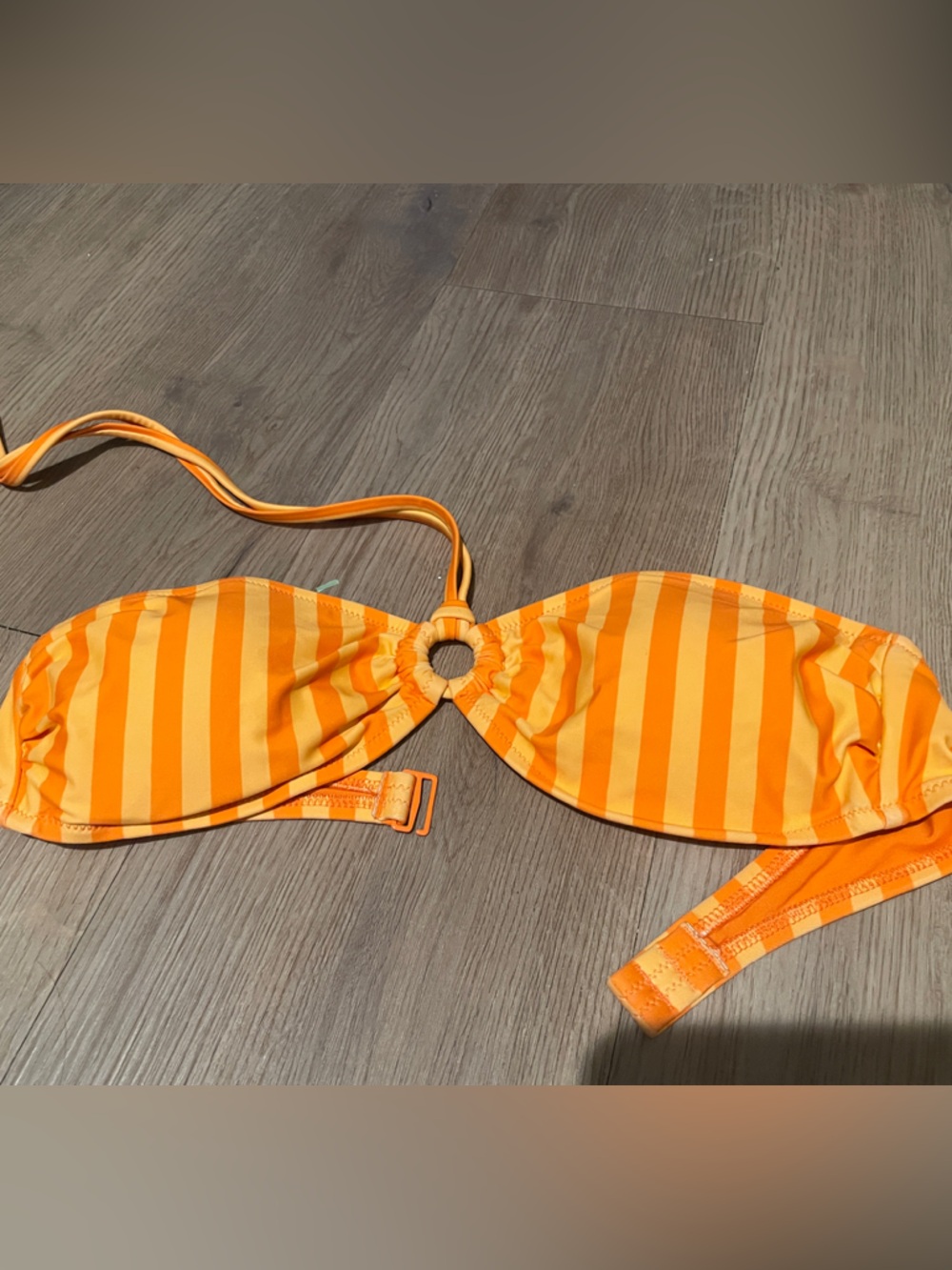 aerie Orange Striped Bandeau Bikini Top with Ring Detail